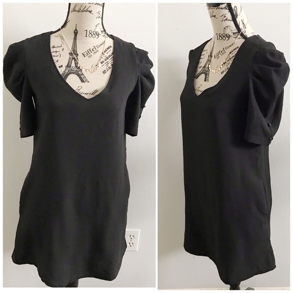 Tobi Button Lined Ruched Sleeve LBD W/ Poc… - Picture 2 of 8